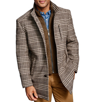 Johnston & Murphy Upton Car Coat - Brown Plaid Front