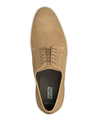 Top View of Johnston & Murphy Brody Plain Toe Shoe - Taupe Suede Upper with Sleek Lace-Up Design