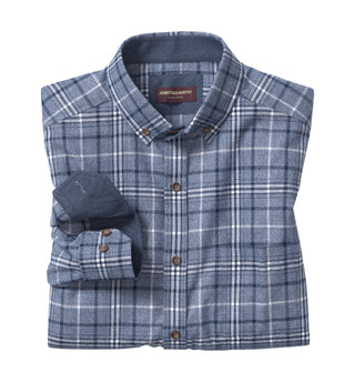 Johnston & Murphy Brushed Heathered Woven Shirt - Navy Plaid