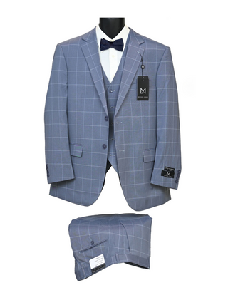 Michael Adams Windowpane Vested Modern Fit Suit - Blue 3208