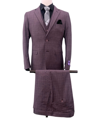 Mazari Check Vested Slim Fit Suit - Mauve 2278