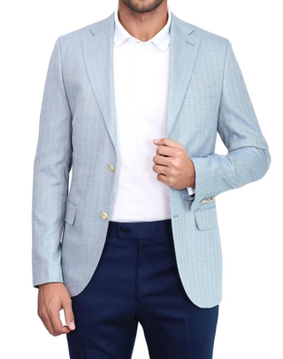 Wessi Herringbone Slim Fit Blazer - Light Blue