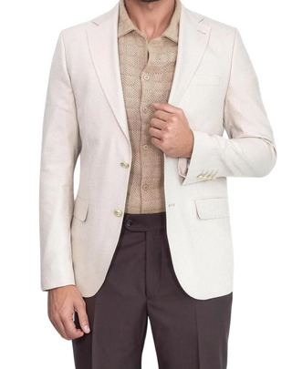 Wessi Herringbone Slim Fit Blazer - Coral
