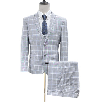 Mazari Vested Ultra Slim Fit Windowpane Suit - Paris Light Gray