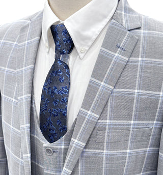 Mazari Vested Ultra Slim Fit Windowpane Suit - Paris Light Gray