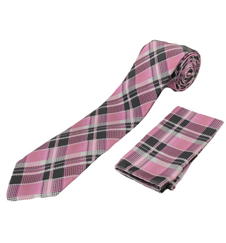 Stacy Adams Tie and Handkerchief - Fuchsia Plaid T46