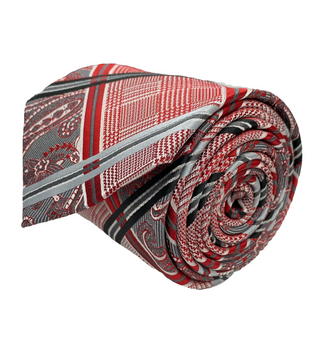Stacy Adams Tie and Handkerchief - Red and Grey Plaid Paisley T70