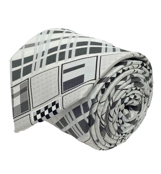 Stacy Adams Tie and Handkerchief - White and Black Multi-Pattern T30