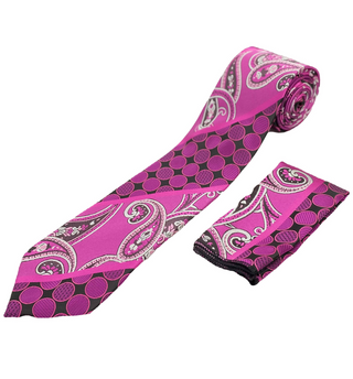 Gianfranco Tie and Handkerchief - Magenta Paisley Polka Dots T48