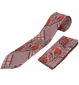 Stacy Adams Tie and Handkerchief - Red Dapper Paisley T69