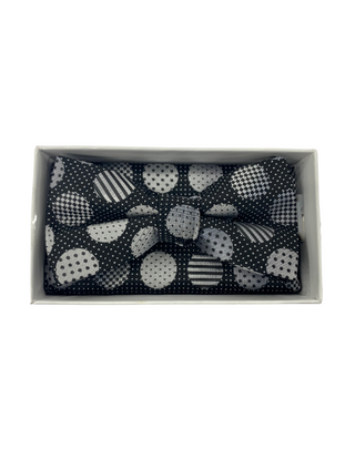 Stacy Adams Bow Tie and Handkerchief - Black & Silver