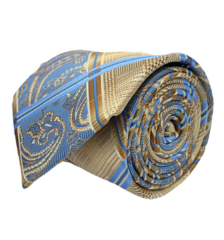 Stacy Adams Tie and Handkerchief - Cream and Blue Plaid Paisley T77