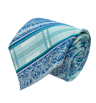 Venturi Vomo Tie and Handkerchief - Blue Swirl Stripes T5