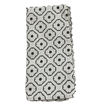Stacy Adams Tie and Handkerchief - White and Black Art Deco Flower T27