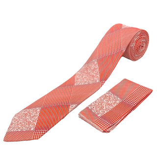 Venturi Vomo Tie and Handkerchief - Red Diamond Mosaic Medley T76