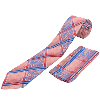 Stacy Adams Tie and Handkerchief - Red and Blue Plaid Paisley T71