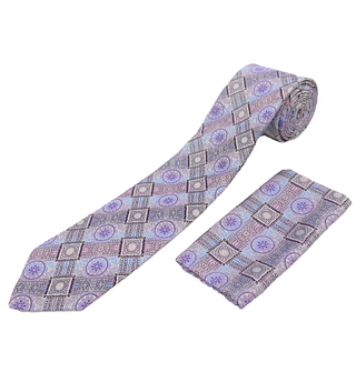 Stacy Adams Tie and Handkerchief - Pink, Lavender and Light Blue Daisy T58