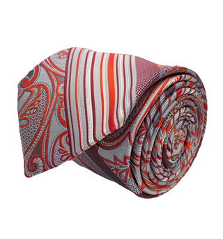 Stacy Adams Tie and Handkerchief - Red and Silver Paisley Stripes T73