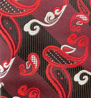 Stacy Adams Tie and Handkerchief - Burgundy and Black Striped Paisley T63