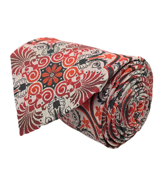 Daniel Ellissa Tie and Handkerchief - Red Vintage Floral T75