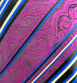 Gianfranco Tie and Handkerchief - Dark Magenta Striped Lace T49