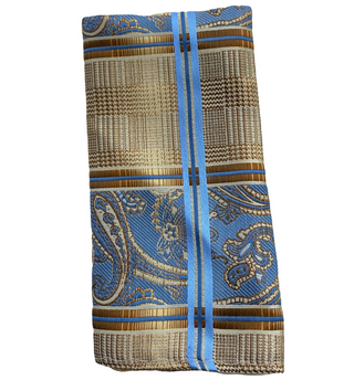 Stacy Adams Tie and Handkerchief - Cream and Blue Plaid Paisley T77