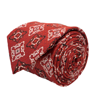 Stacy Adams Tie and Handkerchief - Red, White and Black Kaleido Flowers T74