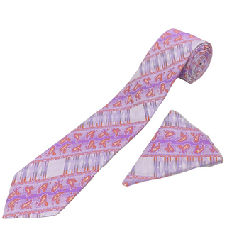 Gianfranco Tie and Handkerchief - Lilac Paisley Polka Dots T50