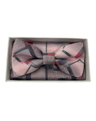 Stacy Adams Bow Tie and Handkerchief - Pink & Gray
