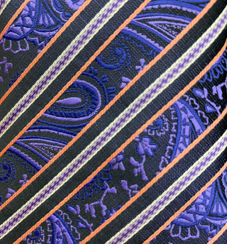 Gianfranco Tie and Handkerchief - Black Paisley Stripes T53