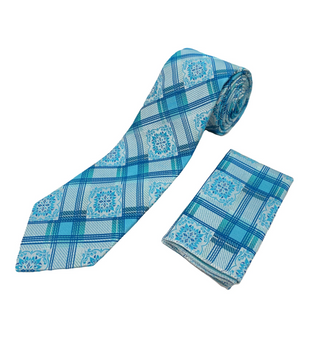 Venturi Vomo Tie and Handkerchief - Floral Plaid T6