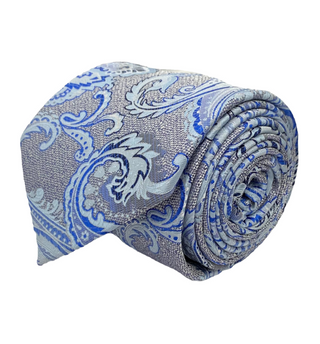Stacy Adams Tie and Handkerchief - Silver and Blue Paisley T15