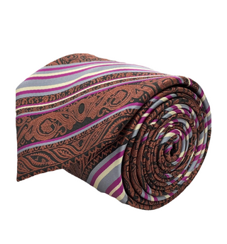 Gianfranco Tie and Handkerchief - Maroon Striped Lace T66