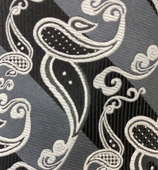 Stacy Adams Tie and Handkerchief - Black and Grey Striped Paisley T34