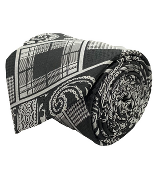 Stacy Adams Tie and Handkerchief - Black and Silver Patterned Harmony T36