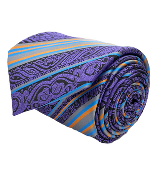 Gianfranco Tie and Handkerchief - Purple Striped Lace T54