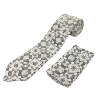 Stacy Adams Tie and Handkerchief - White and Black Antique Celtic Tile T28