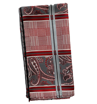 Stacy Adams Tie and Handkerchief - Red and Grey Plaid Paisley T70