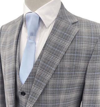 Angelo Rossi Glen Check Modern Fit Vested Suit - Gray with Blue