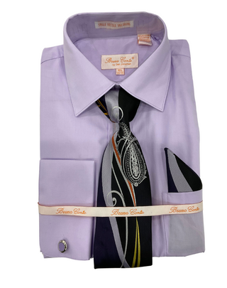 Bruno Conte Lilac Lavender Dress Shirt Combo – Men's Regular Fit Dress Shirt with Tie, Perfect for Office, Weddings, and Formal Events