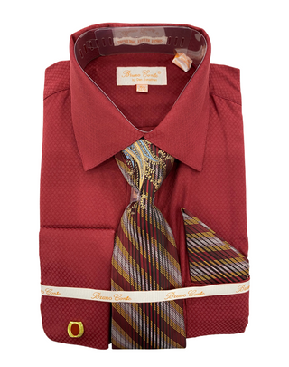 Bruno Conte burgundy wine textured dress shirt combo, regular fit, button-up with tie for business and formal wear