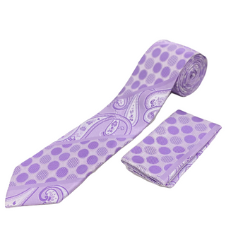 Gianfranco Tie and Handkerchief - Lilac Paisley Polka Dots T57
