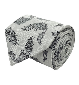 Stacy Adams Tie and Handkerchief - White and Black Peacock T26