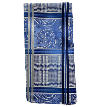 Stacy Adams Tie and Handkerchief - Blue Plaid Paisley T14