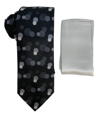 Zenio Polka Dot Tie and Handkerchief - Black