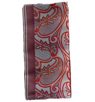 Stacy Adams Tie and Handkerchief - Red and Silver Paisley Stripes T73