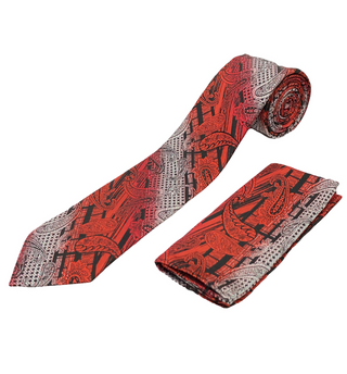 Stacy Adams Tie and Handkerchief - Red and Silver Gradient Paisley T72