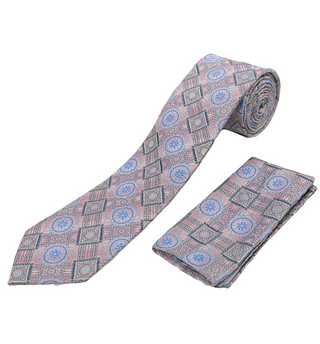 Stacy Adams Tie and Handkerchief - Pink and Light Blue Daisy T59
