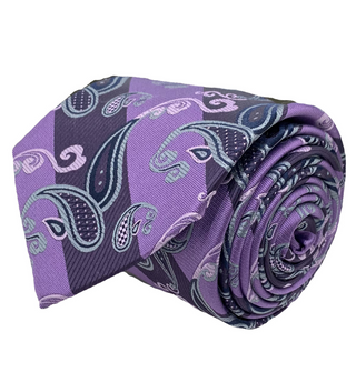 Stacy Adams Tie and Handkerchief - Purple and Plum Striped Paisley T61