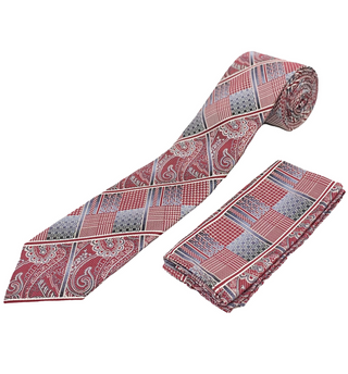 Stacy Adams Tie and Handkerchief - Maroon Paisley Check T67
